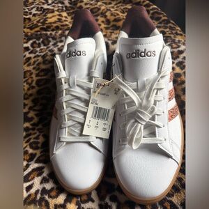 Adidas White and Brown Court Sneakers